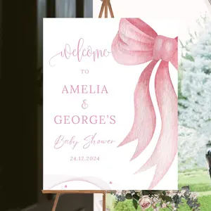 Pink Bow Welcome Sign for Baby Shower Pink Coquette Baby Shower Entrance Sign Template Baby Girl Shower Sign Pretty In Pink Baby Poster