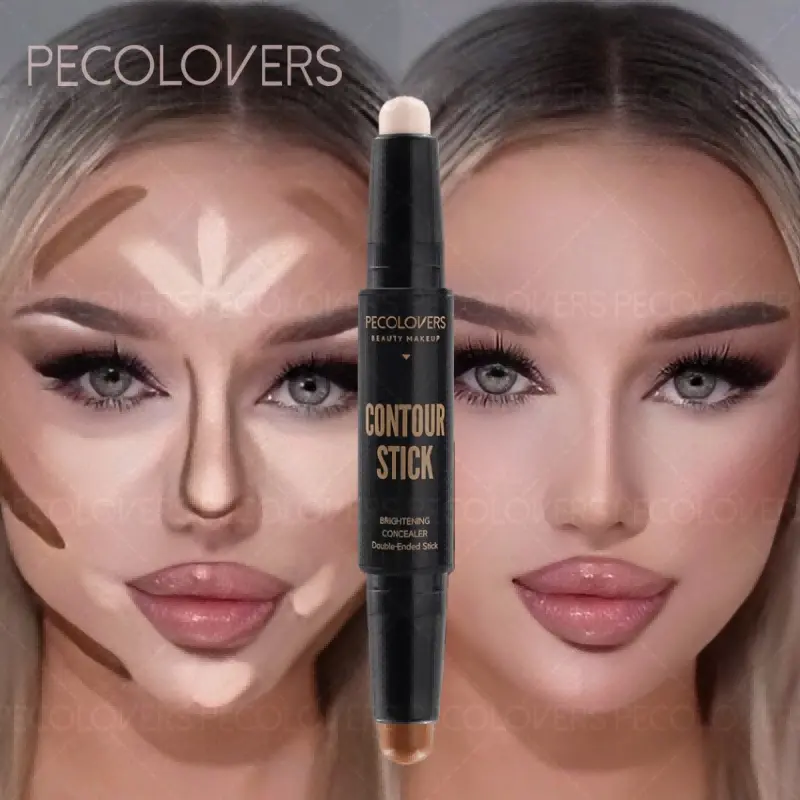 1PC Double-ended Contour Stick, Contour Cheek, Concealer Highlighter, Contour Highlight Face, Highlighting and Concealing, Waterproof and Sweat-proof, Creates Three-dimensional Nose Bridge Shadow, Smooth Application, Matte, Daily and Party Makeup