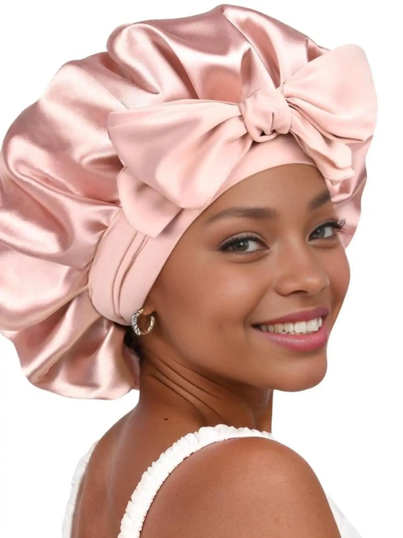 Silk Satin Two-Sided Colorblock Elastic Band Sleep Cap, Silk Headscarf for Sleeping, Beauty Makeup Hat, Wide Brim Bath Cap, Hair Care Cap, Bonnets for Sleeping, Reversible Hair Bonnet