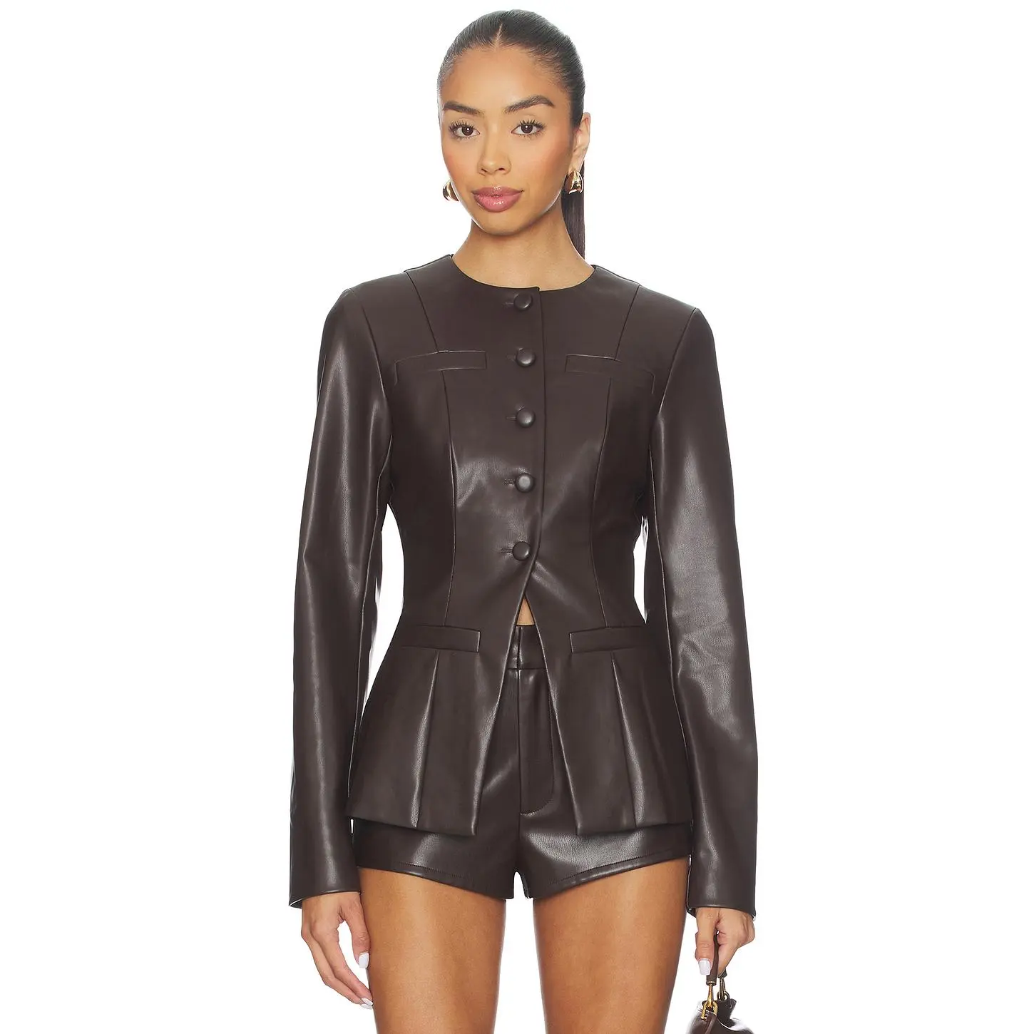 ALL THE WAYS Vandellia Faux Leather Blazer in Chocolate