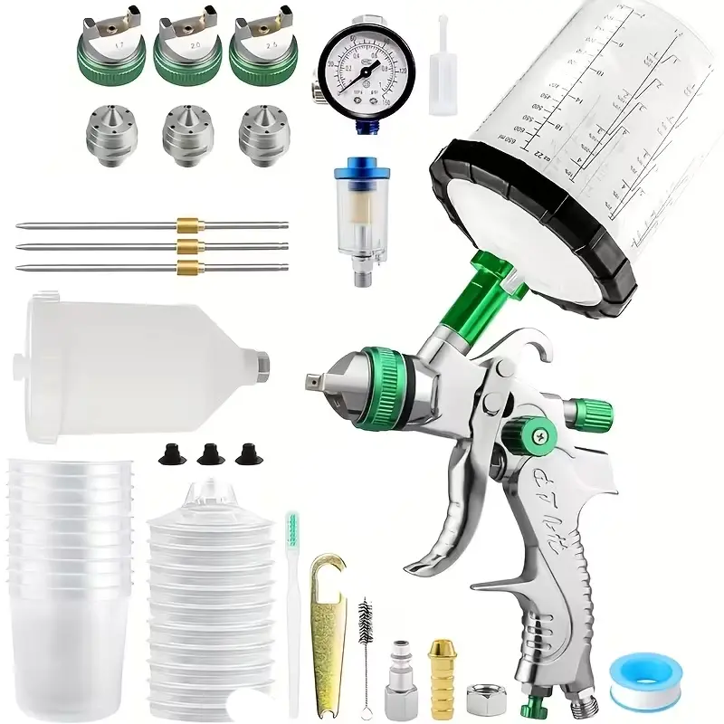 Air Spray Gun with 10PCS Disposable Mixing Cups & Air Regulator, 1.3/1.7/2.0mm Nozzle Car Paint Gun Sprayer LVLP Automotive Paint Gun for Cars, House Painting, Furniture