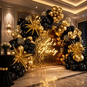 Luxury Black & Gold Balloon Garland Kit, Mixed Size Confetti Balloons for Graduation Party, Birthday, New Year Countdown, Anniversary & Photo Backdrop Decor