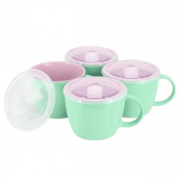 Gibson Home Plastic Sturdy 25 oz On-The-Go Soup Containers Set, 4-Piece Mint Lidded Disposable Tableware for Home/Festive Use (142552.01)