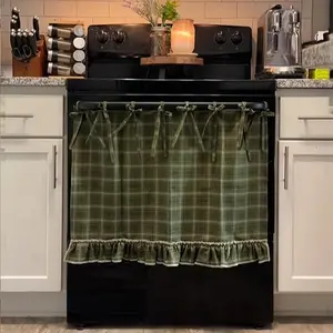 Rustic Oven Skirt Curtain, Tie-Top Design, Heat Resistant, Easy Installation, Farmhouse Kitchen Decor, Covers Oven, Dishwasher, Washer, Curtain Valances