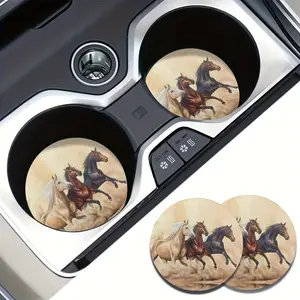 Vibrant Running Horse Pattern Car Coasters - Easy Removal, Anti-Slip, Durable, Fashionable Drink Coaster Mats for Car Cup Holders - Premium Quality, Water-Resistant, Non-Stick, Easy to Clean Car Accessories for Vehicle Protection