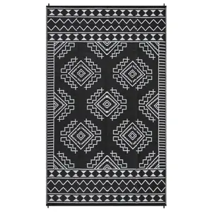 9 x 12 ft Plastic Black and White Rectangular Beach Front Porches Patio Picnic RV Camping Garage Outdoor Bohemia Area Rug