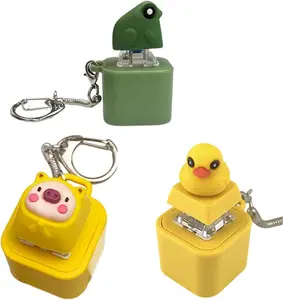 3 Pcs Croaking Frog, Yellow Duck & Pig Keychain – Rechargeable Stress-Relieving Clicky Keyboard, Animal Fidget Toys for Adults, Frog Croaking Stress Reliever with Colorful Lights