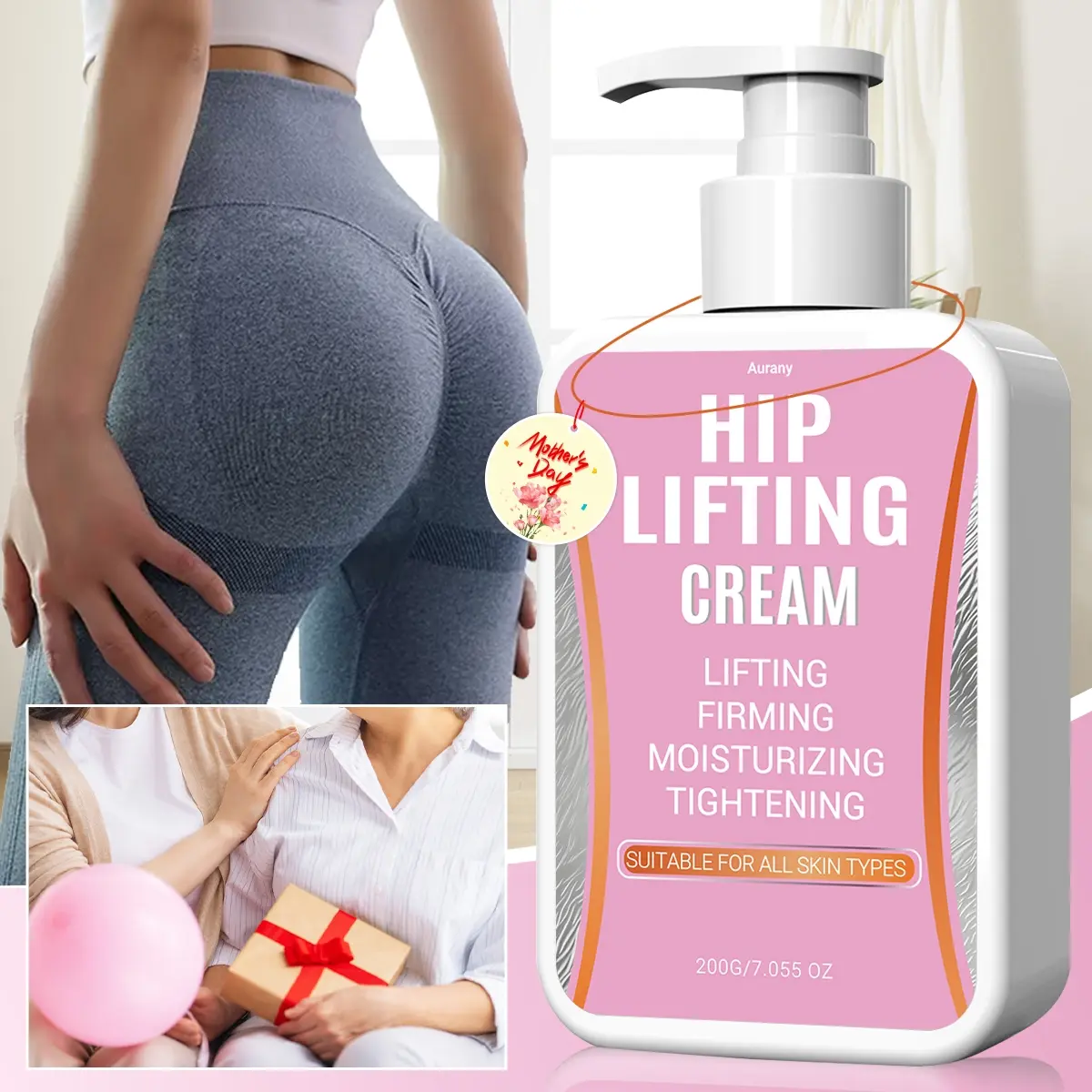 Hip Lifting Cream, Body Firming Moisturizer, Hydrating Firming Cream, Lifts and Moisturizes, Unisex, Body Care Cosmetic, With Hyaluronic Acid, Ginger&Jojoba&Shea Butter&Honey Extract&Coffee Bean, Suitable for Breasts, Thighs, Arms, 200g