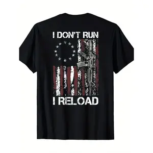 100 Percent Cotton American Flag Concealed Patriot Shirt Featuring I Dont Run I Reload Gun Design Short Sleeve Round Neck and Easy Care