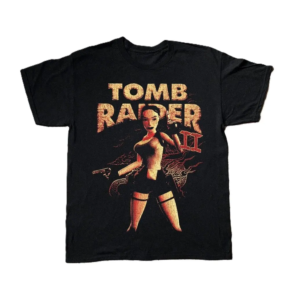 VTG '97 TOMB RAIDER II BLACK T-SHIRT Cotton Fabric