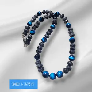 Larvakite & Teal Blue Tigers Eye Necklace