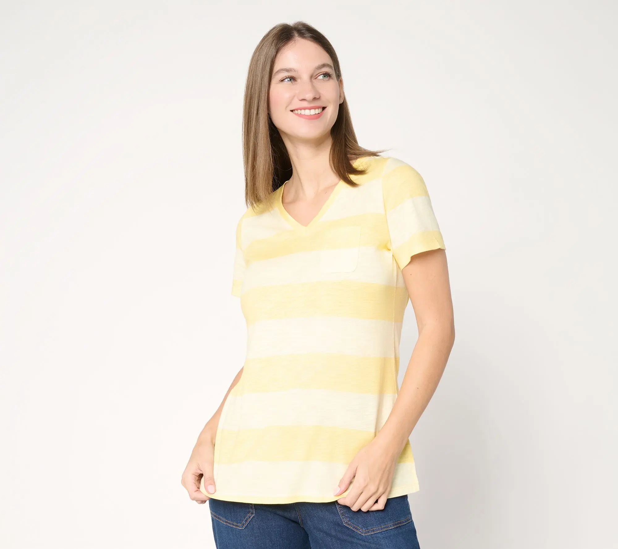 Belle by Kim Gravel Slub Knit Stripe it Up! V Neck Top