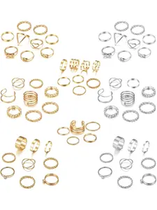 65PCS Bohemian Knuckle Ring Midi Ring Set Hollow Silver Gold Vintage Heart Stackable Rings Fashion Finger Knuckle Midi Rings for Women Jewelry