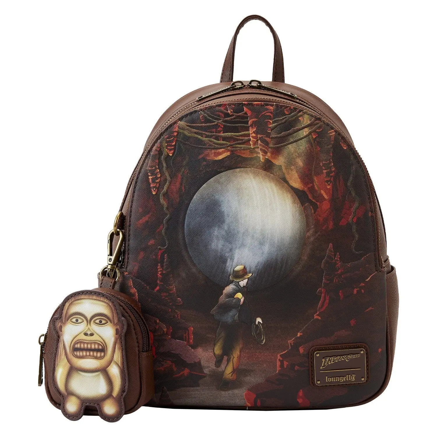 Loungefly Indiana Jones Raiders of the Lost Ark Mini Carrying Backpack with Detachable Coin Purse, Embossed Vegan Leather, Officially Licensed, Pack Bag