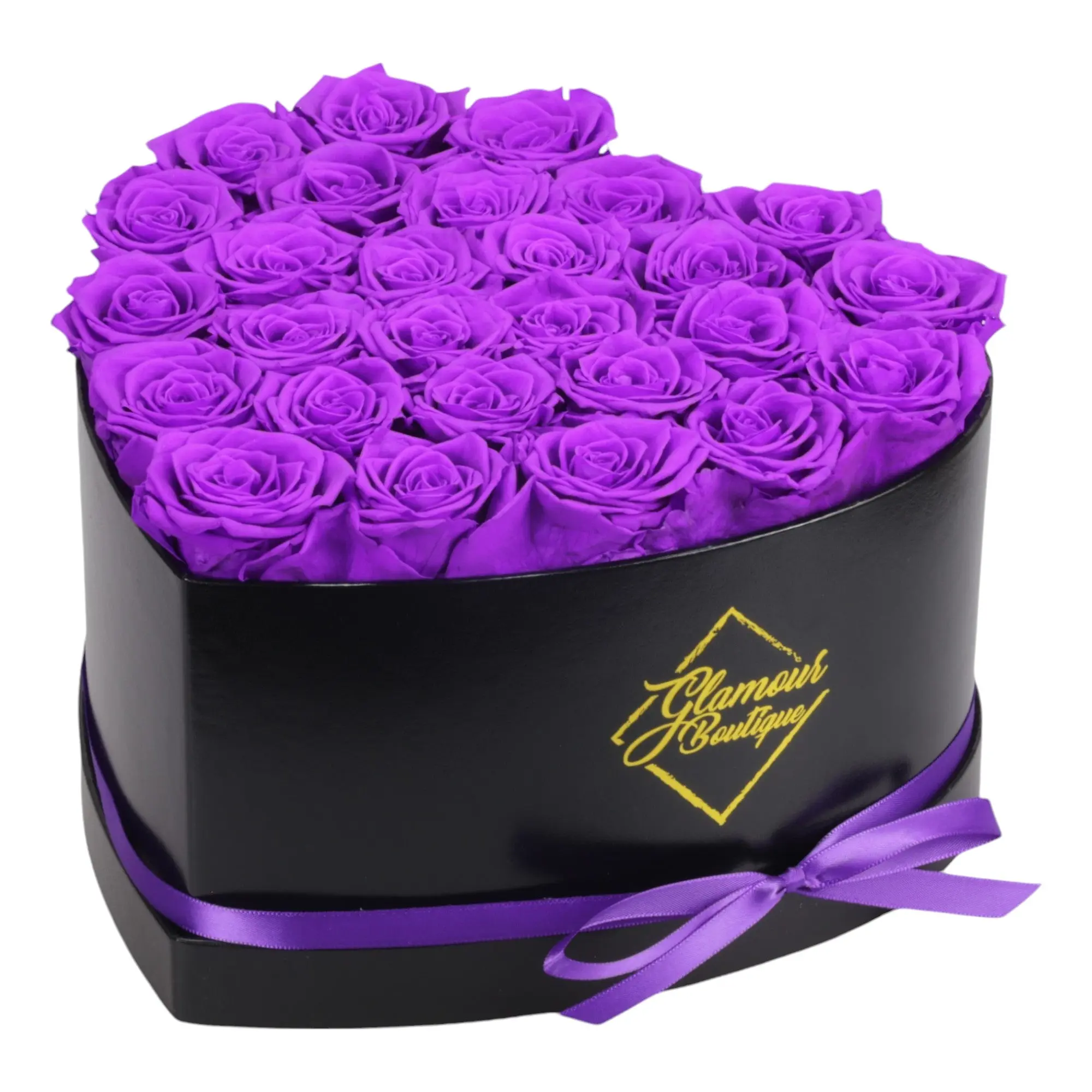 GLAMOUR BOUTIQUE Immortal Love Black Heart Decorative Box with 27 Purple Roses - Birthday Love Gift, Romantic Gifts for Her, Mother's Day Home Decor