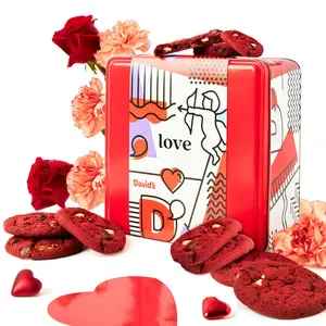 DAVID'S COOKIES Red Velvet Cookies - 24pc Reusable Tin, Freshly Baked Gourmet Snack, Sweet Treats - Perfect for Anniversary Gifts, Romantic Gestures for Loved Ones