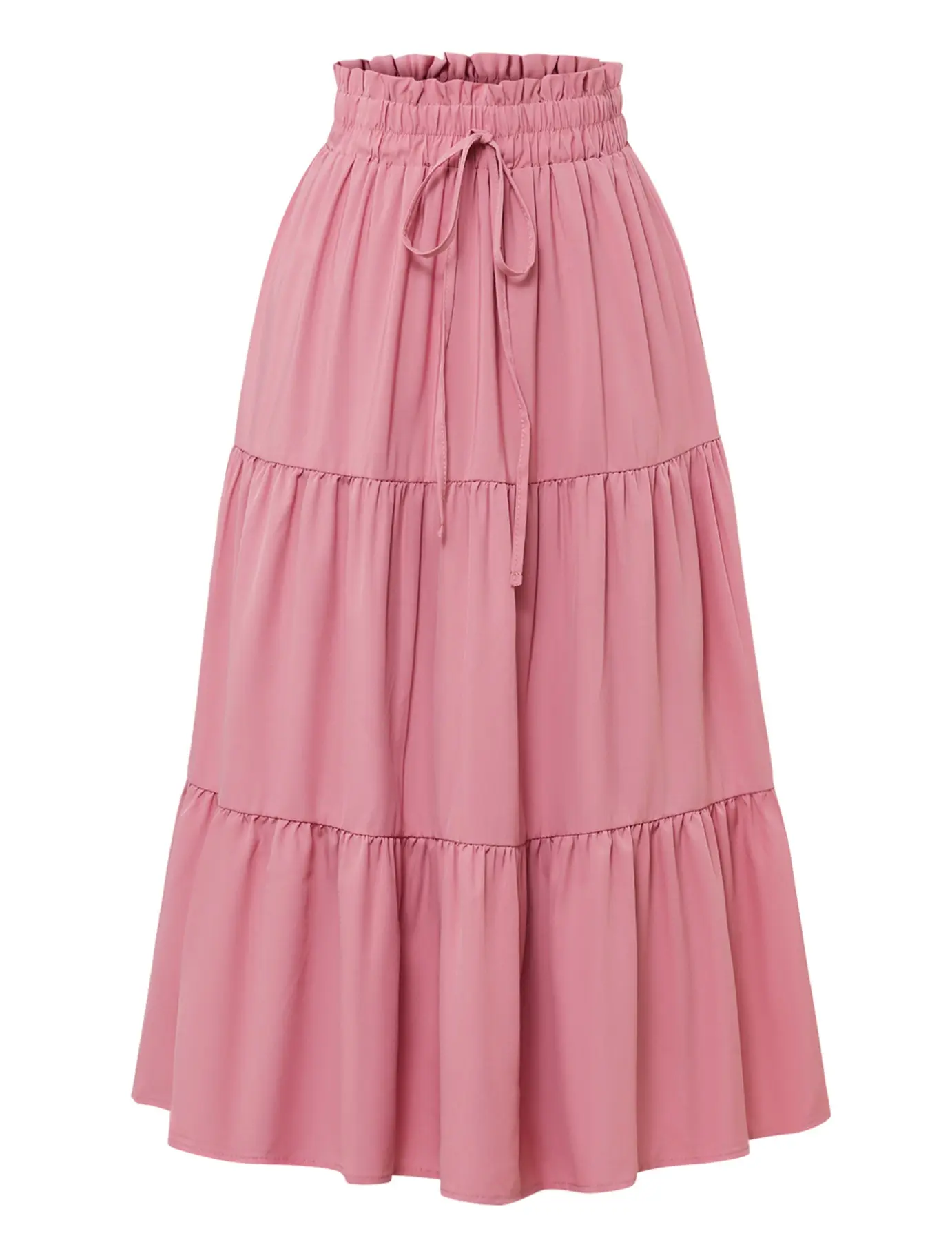 Boho High-Waisted Fishtail Skirt Bottoms, Plain Color Solid A-Line Midi Dress, Layered Ruffle Hem, Casual Long Skirt for All Seasons