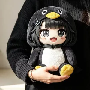 23cm Cute Fluffy Penguin Themed Plush Doll - Soft Stuffed Toy with Anime Girl Design, Ideal for Gifts and Home Decor