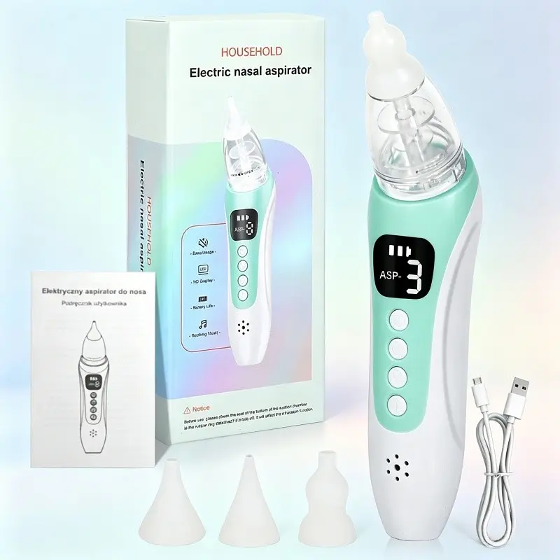 Electric Nasal Aspirator, Rechargeable Nose Cleaner with 3 Speeds, HD Display, Calming Music, Safe for Babies, Kids, Adults, Three Speeds Ages