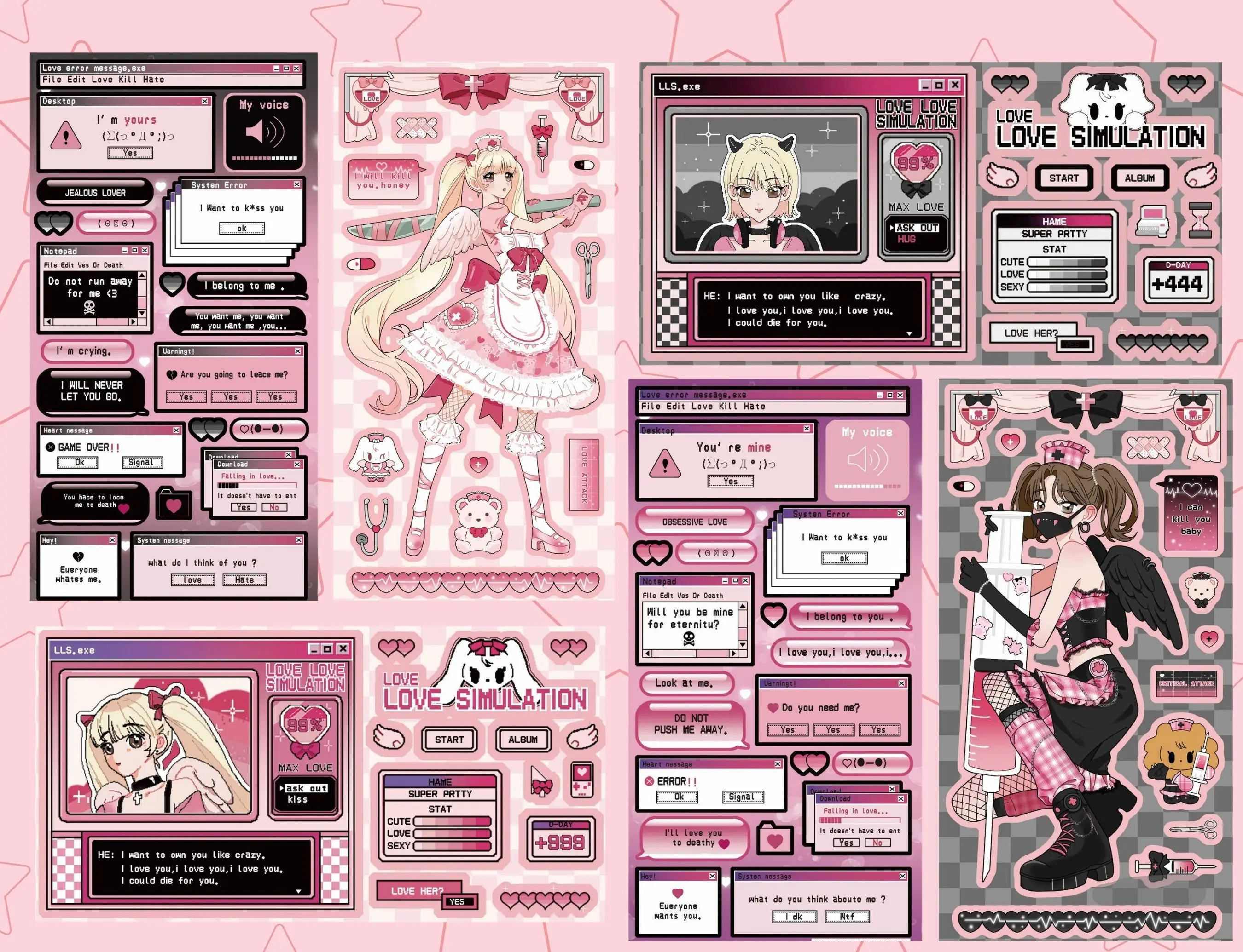 Anime Girl Sticker - Anime Character Design with Love Simulation and Decorative Elements for Home Decor