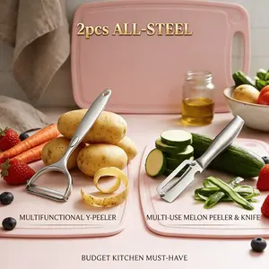 2-Piece Stainless Steel Peeler Set Functional Vegetable Peeler Ultra-Sharp Y-Peeler & Peeler Professional Grade Veggie & Fruit Tool  for Sugar Cane Potato Fruit Pineapple Pumpkin Papaya Carrot Veggie Peeler 2026 Home Hack for Fast Meal Prep tiktokshopspri
