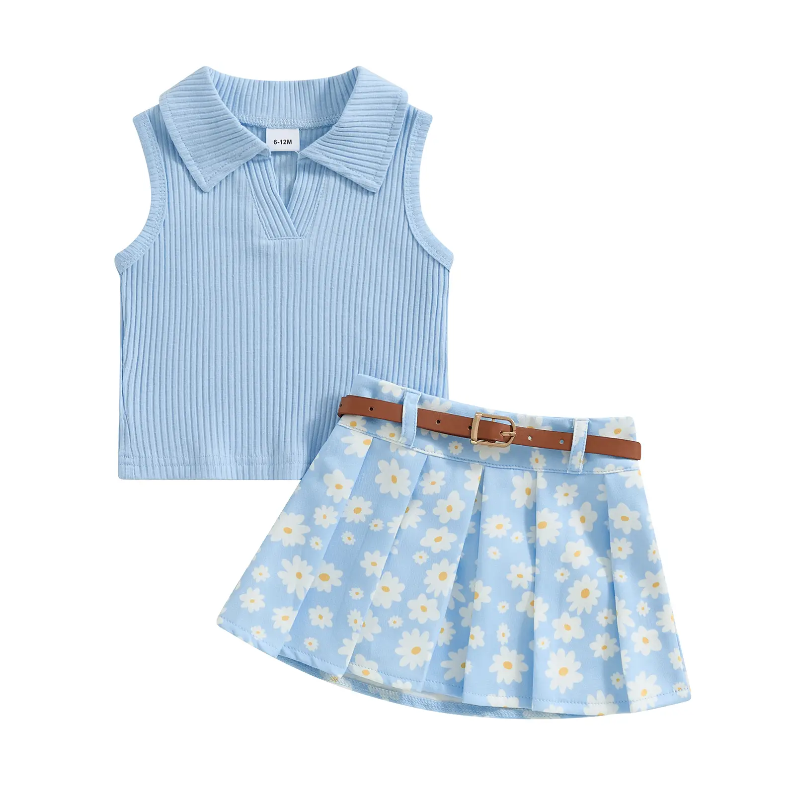 Canrulo Toddler Baby Girl Summer Clothes 1T 2T 3T 4T 5T Ribbed Knit Sleeveless Tank Tops Daisy Print Mini Skirts Set 2Pcs Outfits