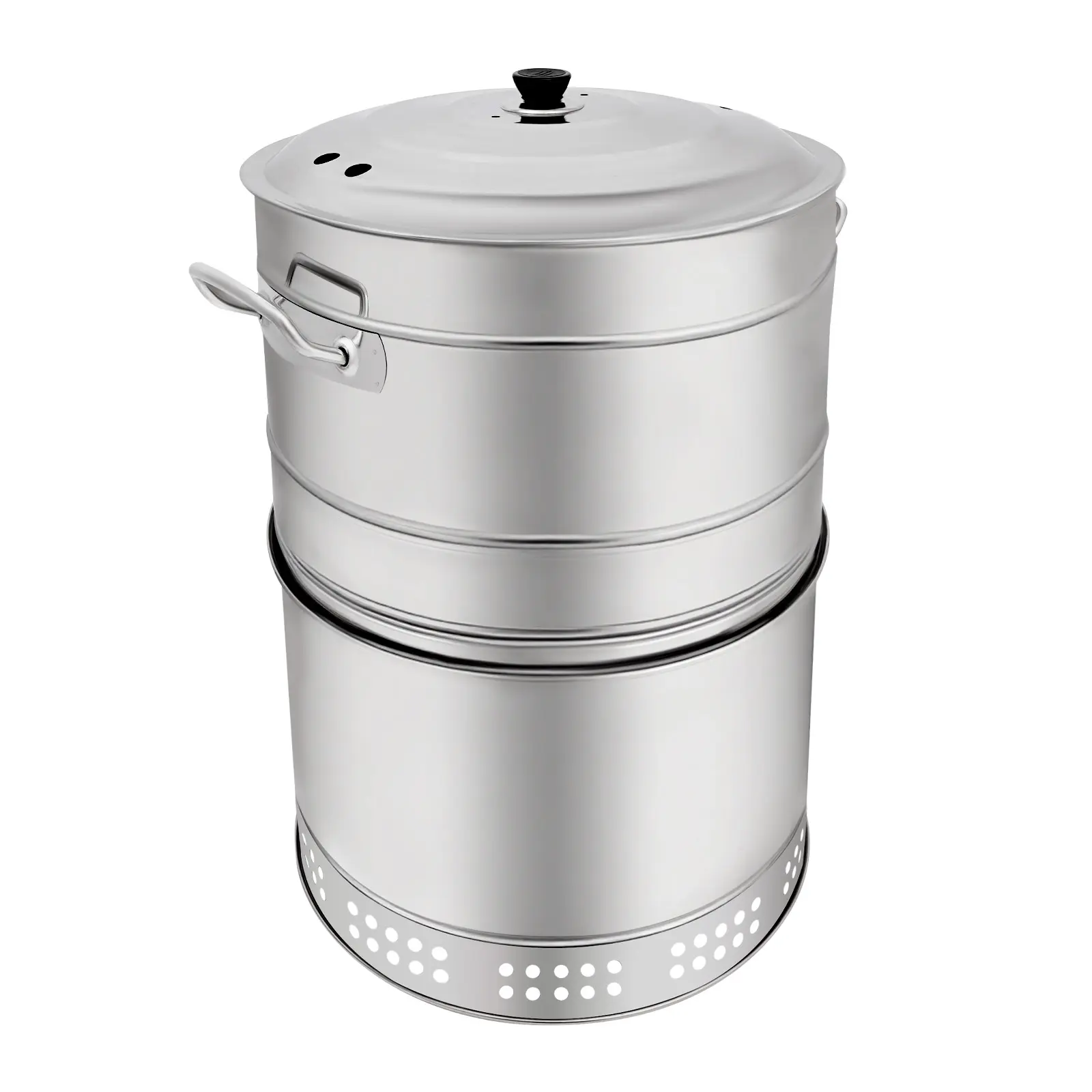 Silver 201 Stainless Steel Vertical Smokeless Oil-Draining Charcoal Grill - 360° Uniform Heating, 50-Skewer Large Capacity for Outdoor Camping, Backyard Patio Parties, Cylinder