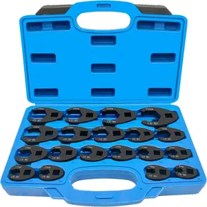 19-Piece 3/8in & 1/2in Drive Jumbo Crowfoot Flare Nut Wrench Set, Metric Work Tools with 8-32 mm Sizes for Hardware Repairs
