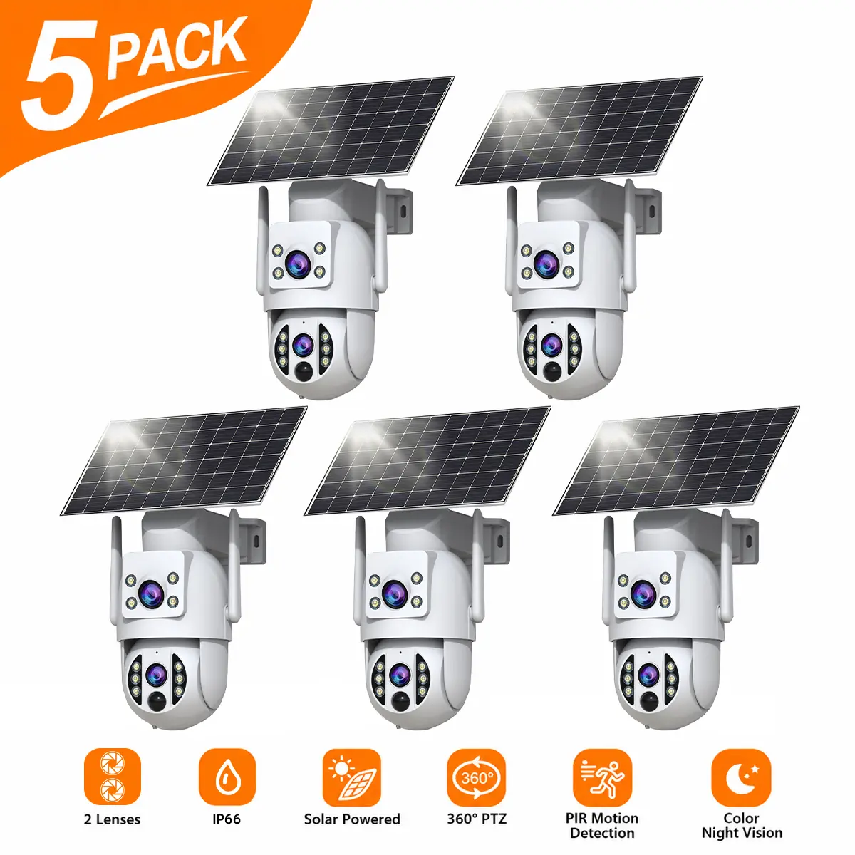 【Breaking The Price-100PCS】JOOAN 1-6PCS 4K Solar Dual Lens Wireless Security Camera 360° PTZ Outdoor/Indoor IP66 Waterproof, Color Night Vision, PIR Human Detection, Two-Way Talk, Auto Tracking, Siren Alarm, No-Blind-Spot Coverage, SD/Cloud Storage