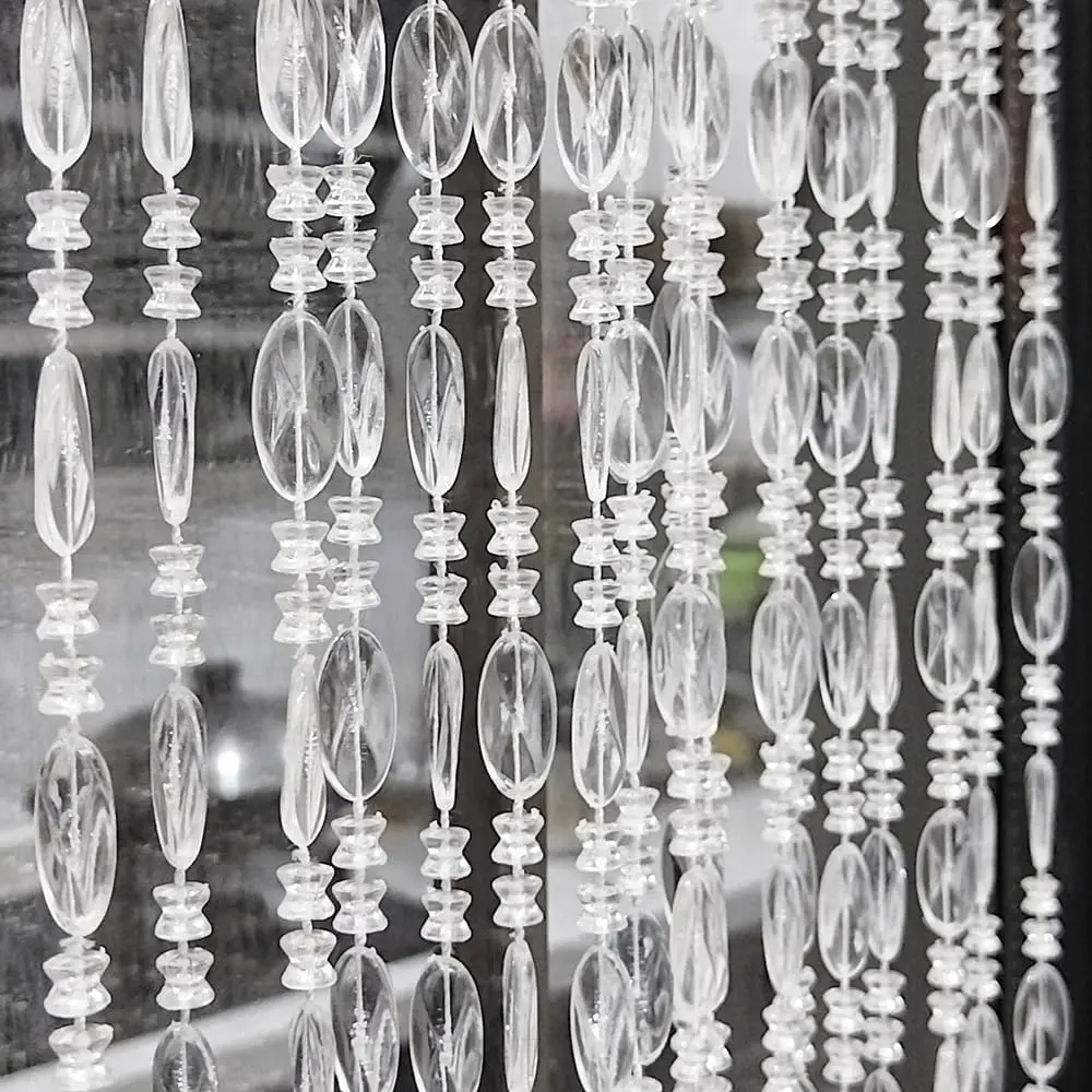Geometric Beaded Acrylic Door String Curtains with Tassels - Adjustable Clearance Room Divider Screen for Bedroom, Cafe, Doorway (1, Clear, 39in x 78.7in), ES041, Traditional