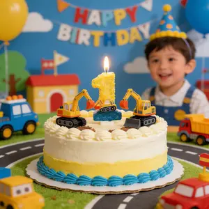 Construction Excavator Number Birthday Candle | Kids 1st Birthday Cake Topper | Engineering Vehicle Themed Party Decor for Boys