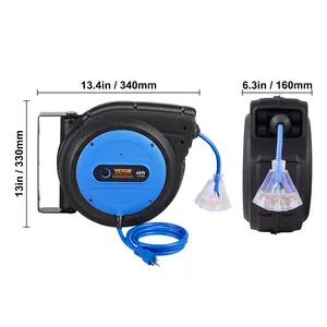VEVOR Retractable Extension Cord Reel Power Cord Reel 65ft 12AWG / 3C SJTOW, Yellow and Black / Red and Black / Black and Blue