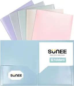 SUNEE Folders with Pockets (6 Pack, Pastel Colors), Plastic Folder with Pocket, Poly Folder for Documents Letter Size, 2 Pocket Folders for Kids, Home, School, Office