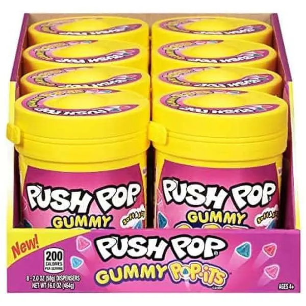 Push Pop Sweet Gummy Candy - 8-Count Water-Based Gelatin Novelty Candy with Fun, Portable Containers, Ideal for Everyday Snacking & Party Snacks
