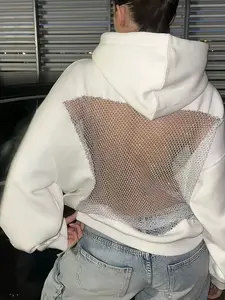 Sisterlinda Hooded Harajuku Sweatshirt Women Autumn Trend Backless Shinythrea Mesh Patchwork Casual Street Hipster Pulloverr