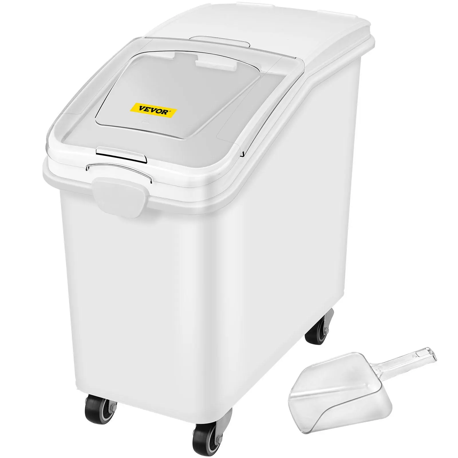 【Backtoschool】VEVOR 27 Gallon Ingredient Storage Bin 500 Cup Ingredient Bin with Scoop and Sliding Lid Commercial Food Container Ideal for Kitchen, White Utensils Coffee