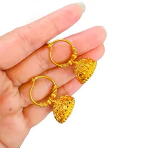 Women's Gold Finish Pinjada Jhumka Earrings - Fashionable Jewelry with Elegant, Unique Design Charm
