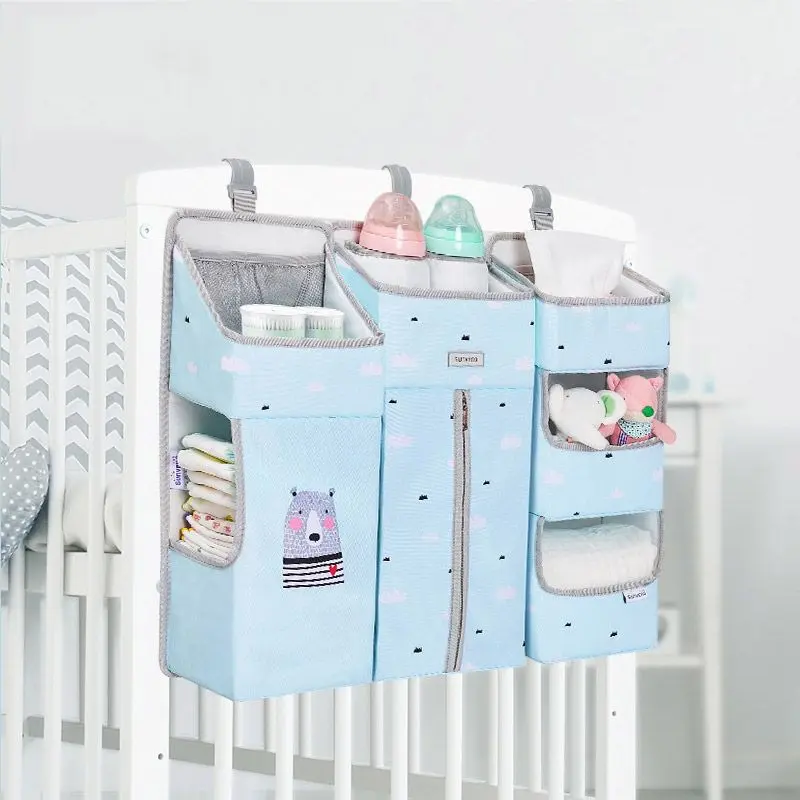 Sunveno Baby Storage Organizer Crib Hanging Storage Bag Caddy Organizer for Baby Essentials Bedding Set Diaper Storage Bag