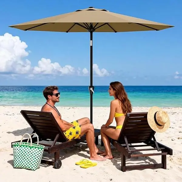 Garvee 9FT Patio Umbrella with Tilt and Crank, Vented Outdoor Table Umbrella with UPF 50+ Sun Protection, 9 ft Market Umbrella for Deck, Pool, Yard