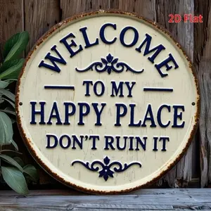 Vintage Rustic Welcome Tin Metal Signs for Home Décor 8x8 Inch Wall Art "Welcome to My Happy Place Donut" Farmhouse Kitchen Deco Vintage Decor
