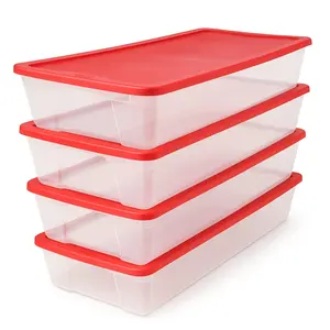 Homz 41Qt Clear Plastic Holiday Storage Container w/Red Snap Lock Lid (4 Pack)