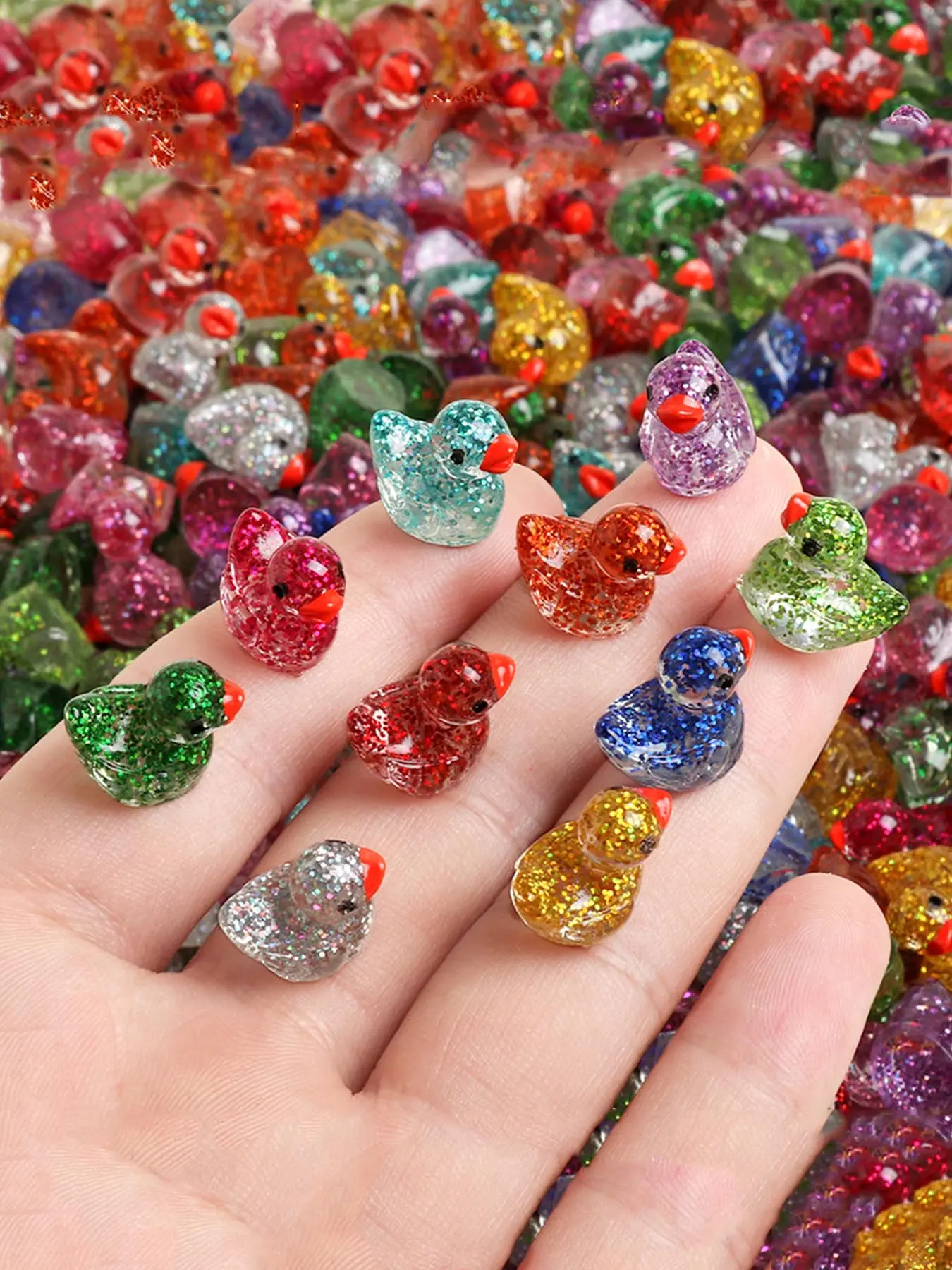50pcs Glitter Duck Miniature Resin Accessories, DIY Handmade Accessories, Crafts, Charm, Little Yellow Duck Doll Pendant, Micro Landscape, Moss Landscaping Small Ornaments, Garden, Dollhouse Ornaments, Decoration, Luminous Onion Mini Duck