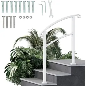3FT Step Hand Rail for Outdoor Steps Compatible with 2-3 Steps Adjustable Steel Handrails Outdoor Railing for Stairs White Powder Coated Heavy Duty