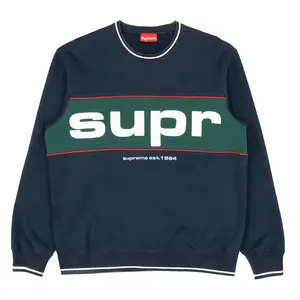 Supreme Embroidered Piping Logo Crewneck Sweatshirt Navy Blue Multi Pre-Owned