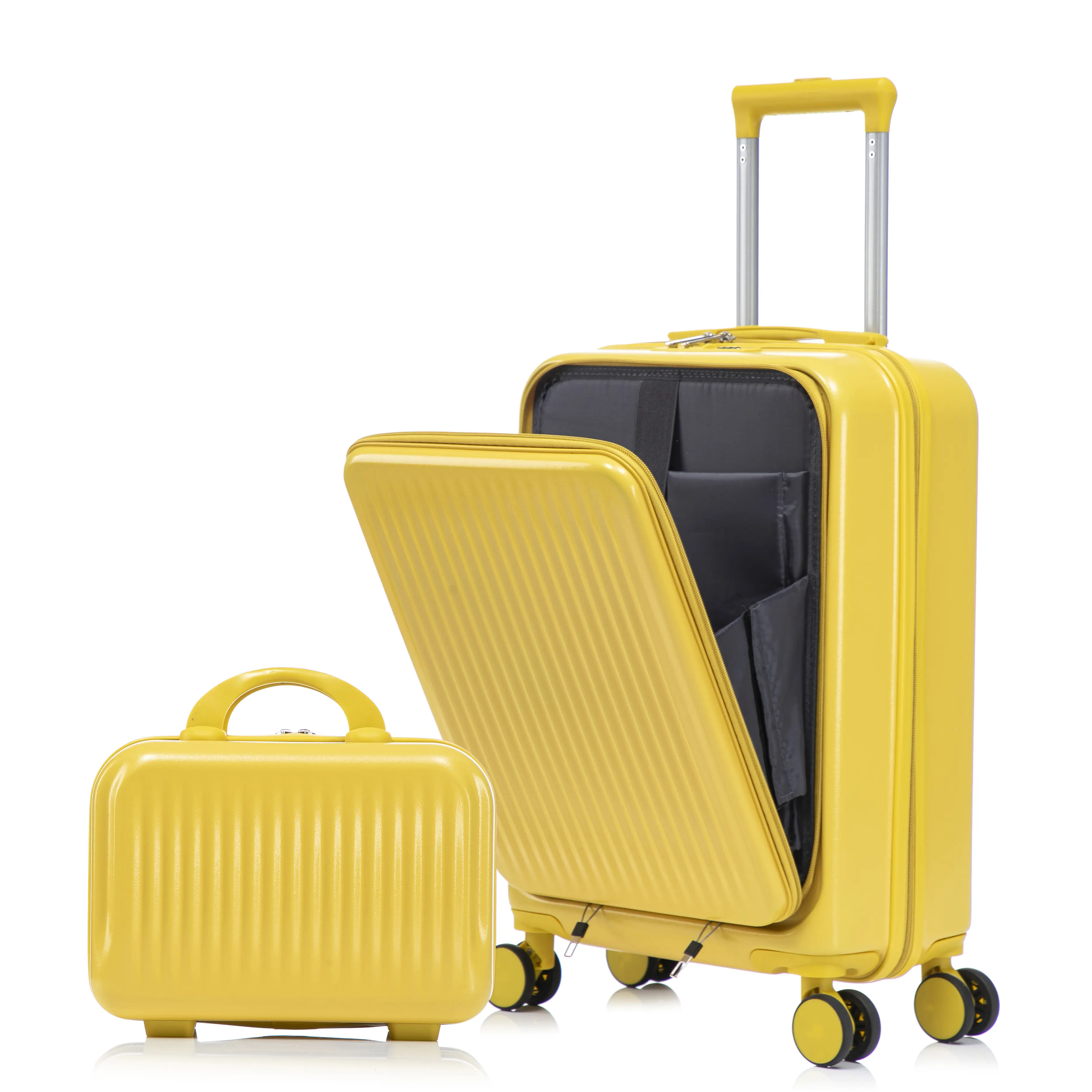 Front Opening Carry-On Luggage Set – 2-Piece Spinner Wheel Suitcase with Cosmetic Case Travel Bag Set
