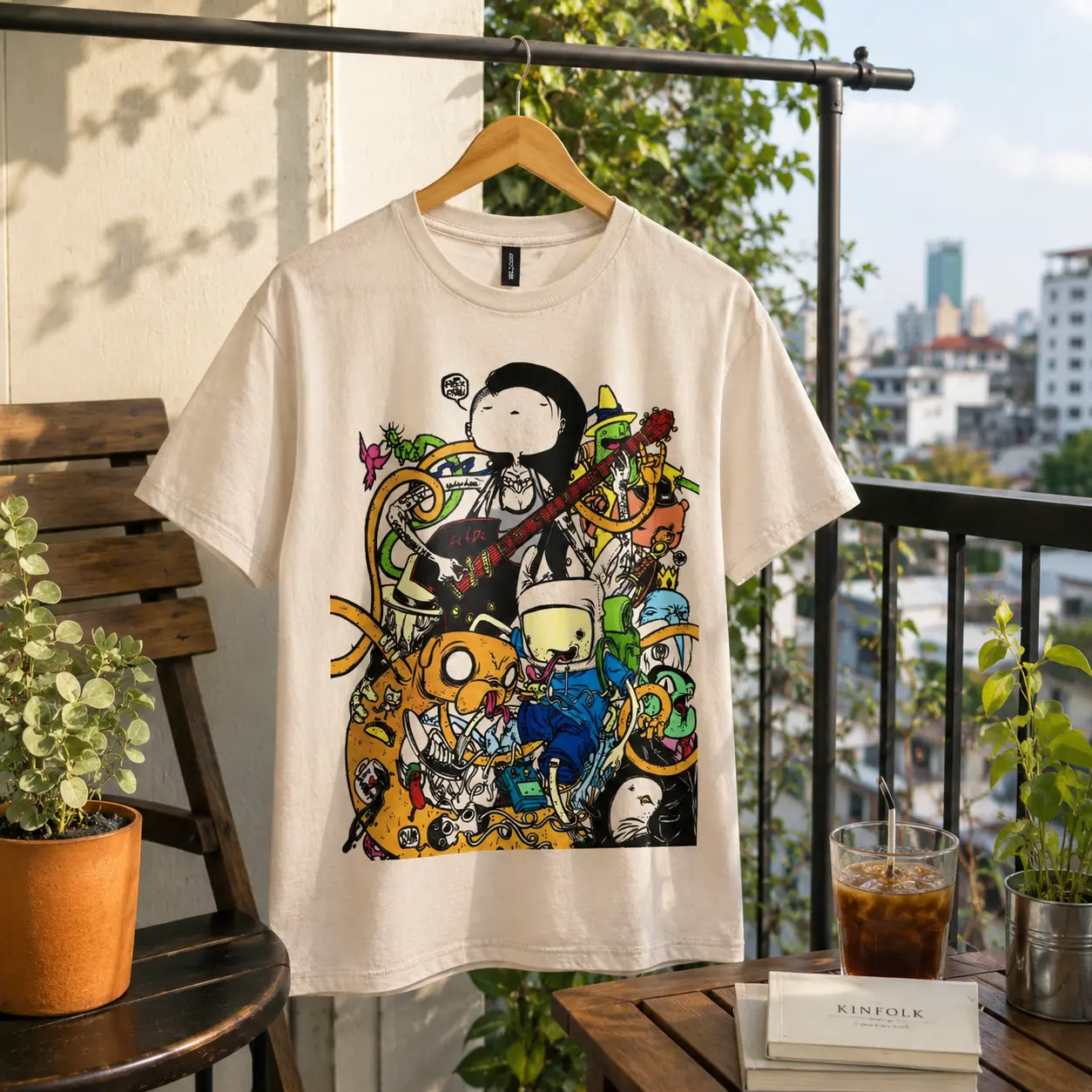 GILDAN - Vintage Cartoon Graphic T-Shirt | Guitar Character Streetwear Tee | Colorful Y2K Alternative Graphic Shirt