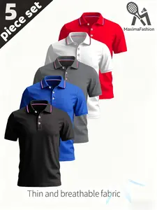 5-Pack Men's Tie-Dye Classic Polo Shirts, Breathable Lightweight Fitted T-Shirts, Casual Button-Up Tops for Golf, Tennis, Business Events