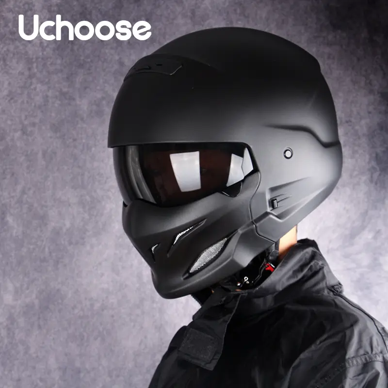 Uchoose Retro Scorpion Full Face Motorcycle Helmet, DOT FMVSS 218 & ECE Approved, Dual Visor, Matte Black Street Bike Helmet, Full Face Helmet