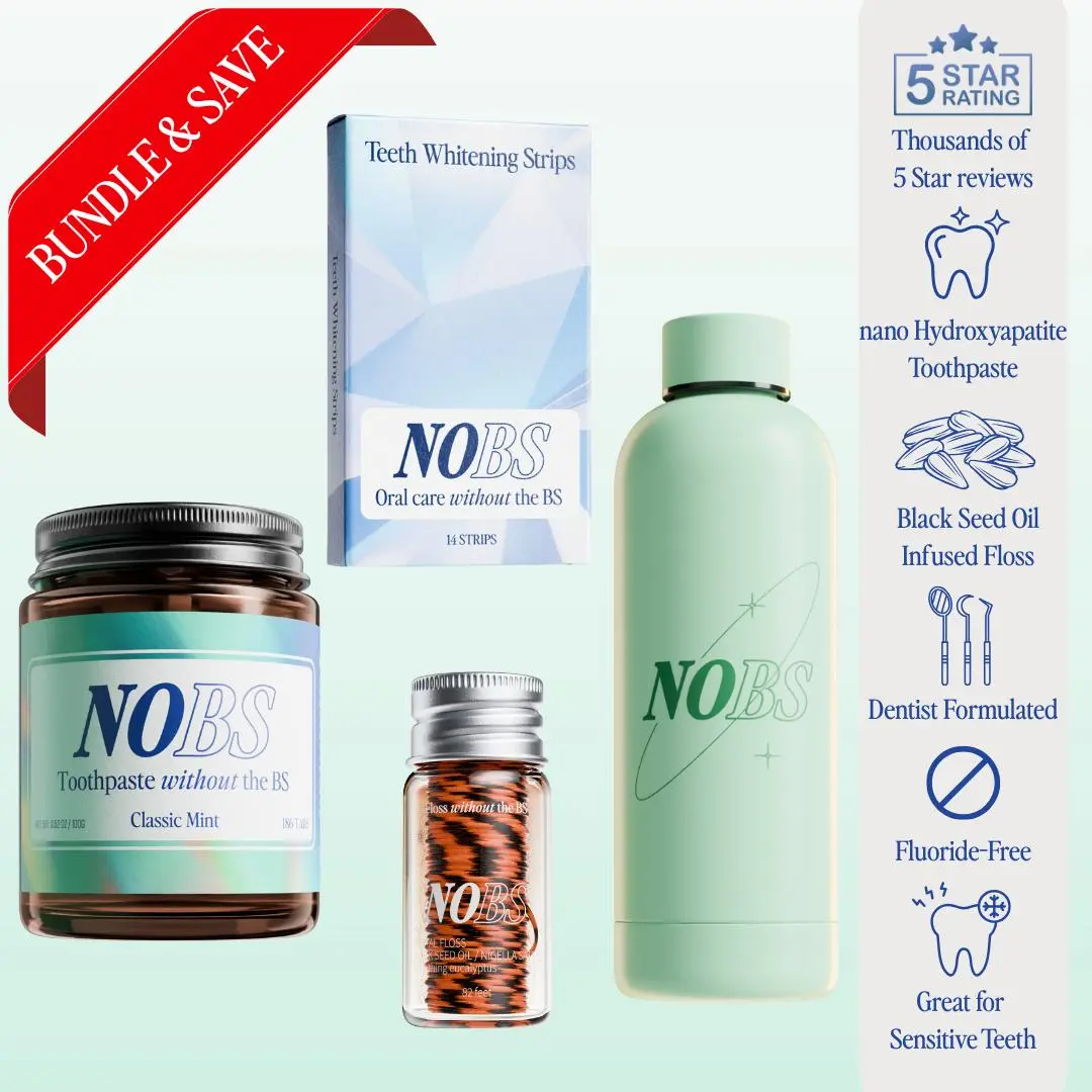 NOBS Toothpaste Tablets, Herbal Mouthwash, Whitening Strips, & Expanding Floss Bundle NOBS Toothpaste Tablets, Herbal Mouthwash, Whitening Strips, & Expanding Floss Bundle