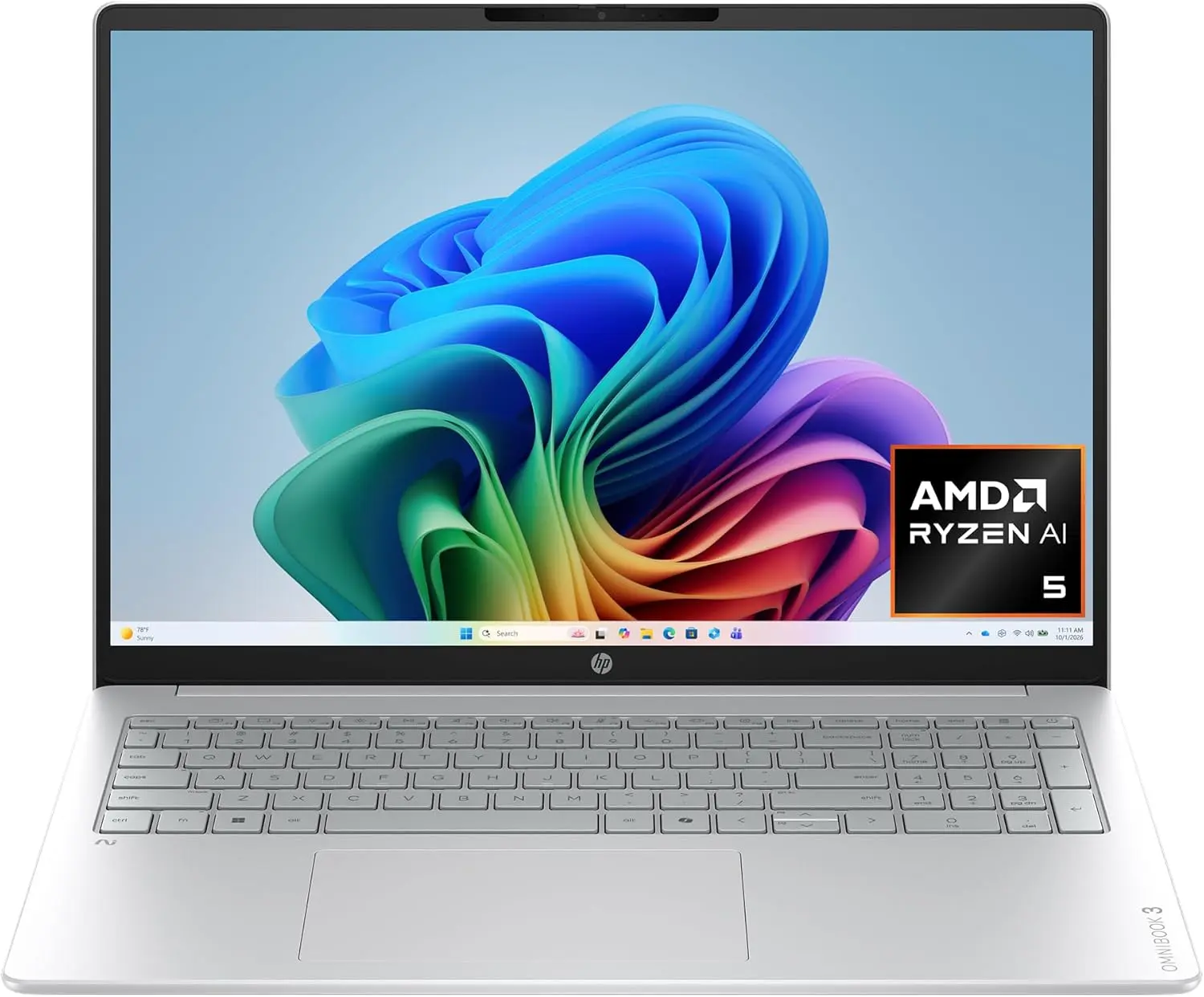 HP OmniBook 3 16 inch Next Gen AI PC, WUXGA Touchscreen,Ryzen 5 40, 8 GB RAM, Up to 1TB SSD,Windows 11 Home, Glacier Silver